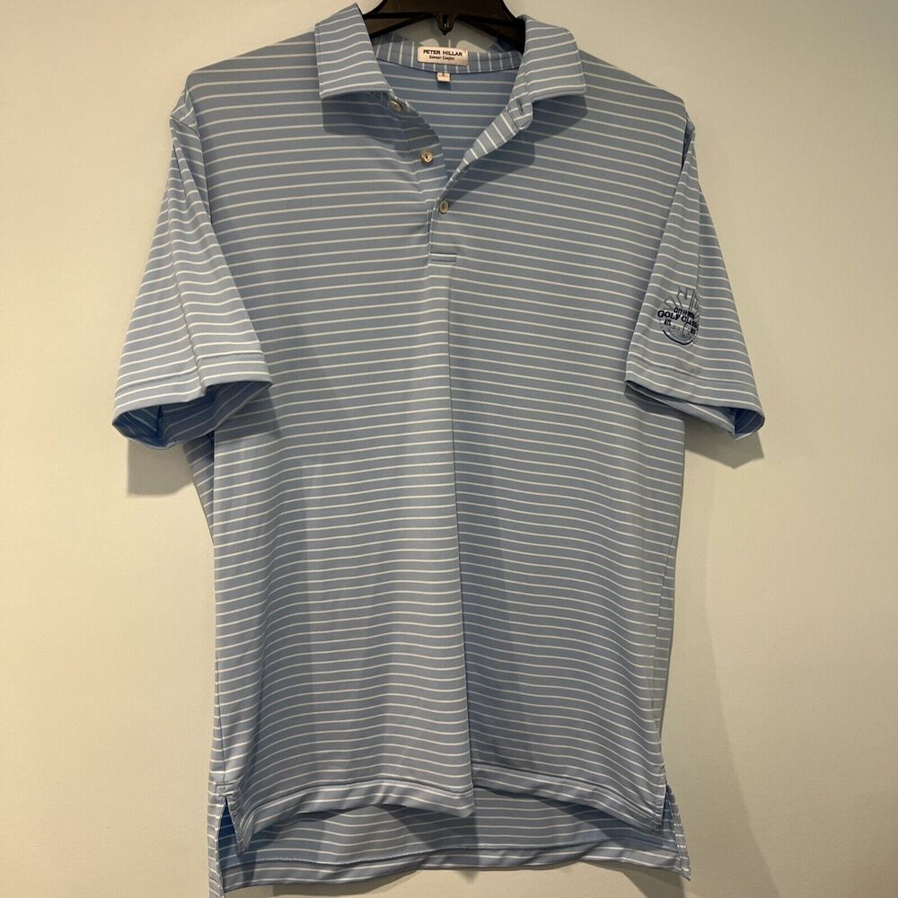 Peter Millar Polo Shirt Mens Large Blue White Stripes Golf Summer Comfort